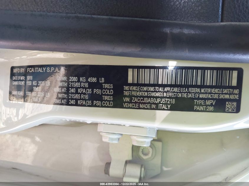 2018 Jeep Renegade Sport 4X4 VIN: ZACCJBAB0JPJ57218 Lot: 43983384