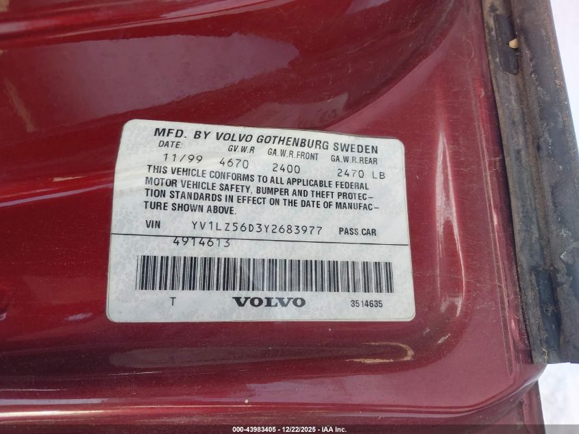 2000 Volvo V70 Xc/Xc Se VIN: YV1LZ56D3Y2683977 Lot: 43983405