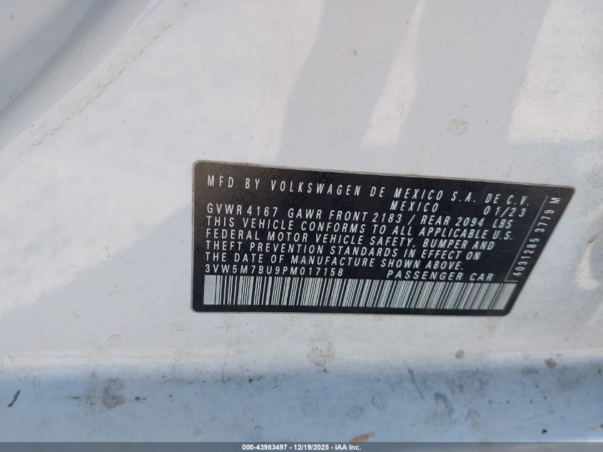 2023 Volkswagen Jetta 1.5T S VIN: 3VW5M7BU9PM017158 Lot: 43983497
