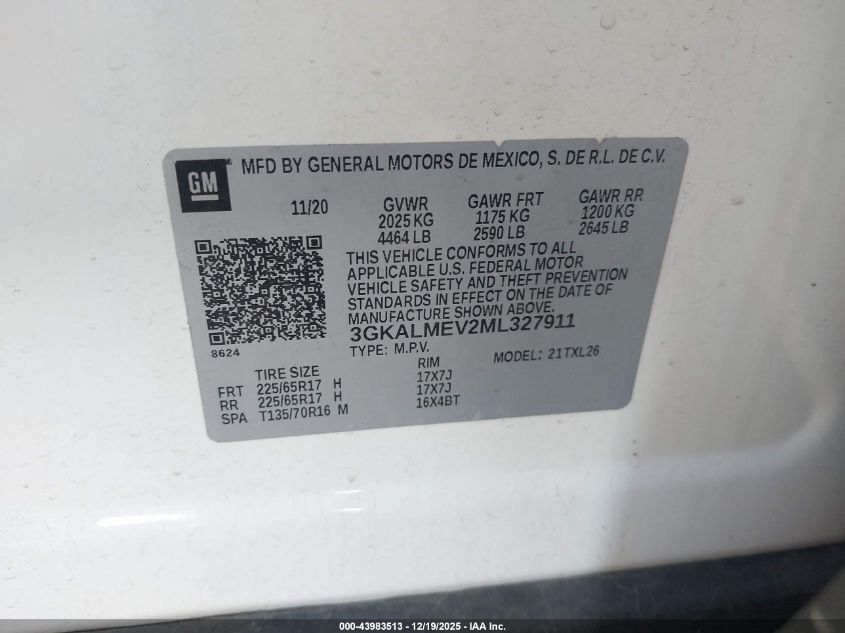 2021 GMC Terrain Fwd Sle VIN: 3GKALMEV2ML327911 Lot: 43983513