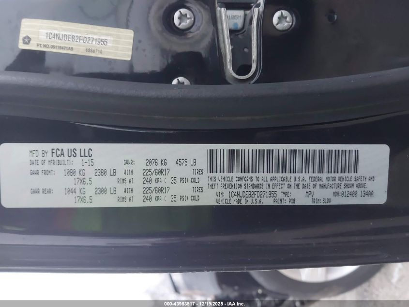 2015 Jeep Compass High Altitude Edition VIN: 1C4NJDEB2FD271955 Lot: 43983517