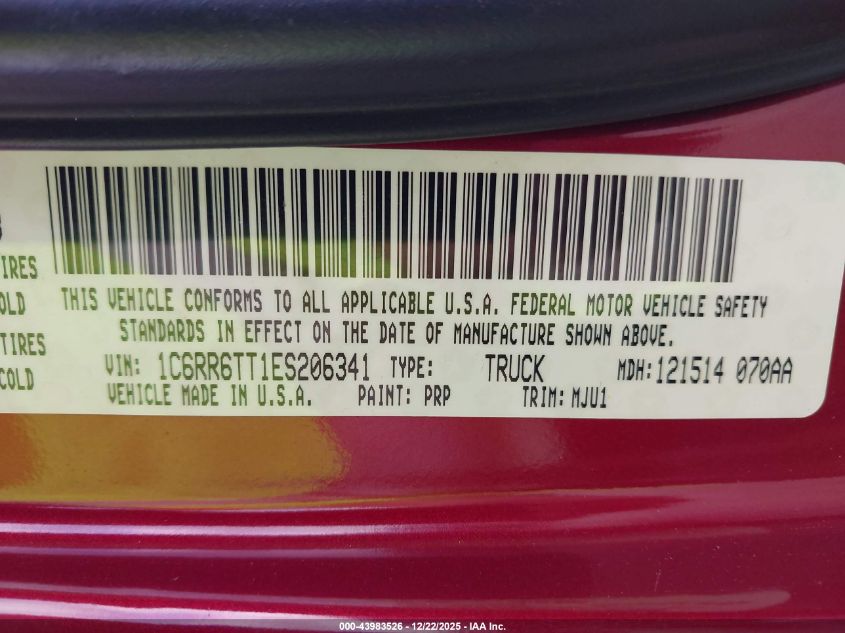 2014 Ram 1500 Lone Star VIN: 1C6RR6TT1ES206341 Lot: 43983526