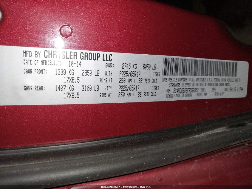 2015 Dodge Grand Caravan R/T VIN: 2C4RDGEG9FR566957 Lot: 43983537