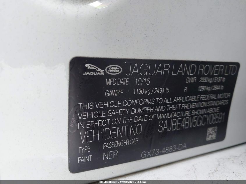 2016 Jaguar Xf 35T Prestige VIN: SAJBE4BV5GCY08591 Lot: 43983576