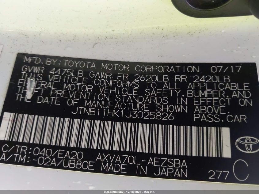 2018 Toyota Camry Se VIN: JTNB11HK1J3025826 Lot: 43983582