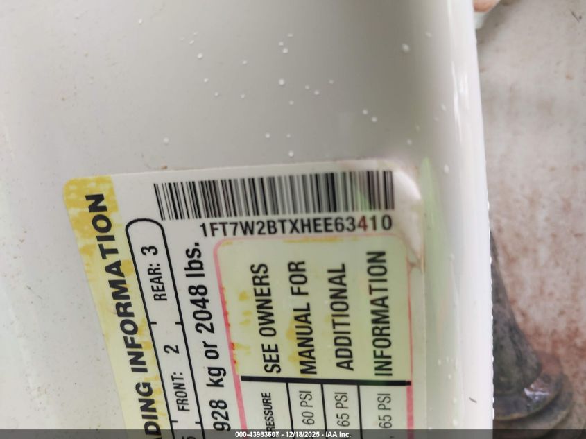 2017 Ford F-250 Lariat VIN: 1FT7W2BTXHEE63410 Lot: 43983607