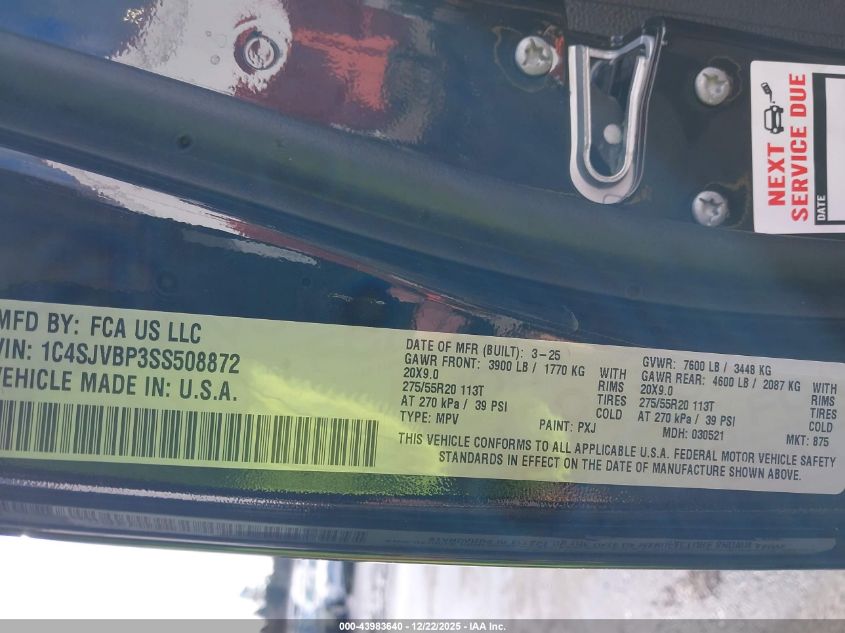 2025 Jeep Wagoneer Carbide 4X4 VIN: 1C4SJVBP3SS508872 Lot: 43983640