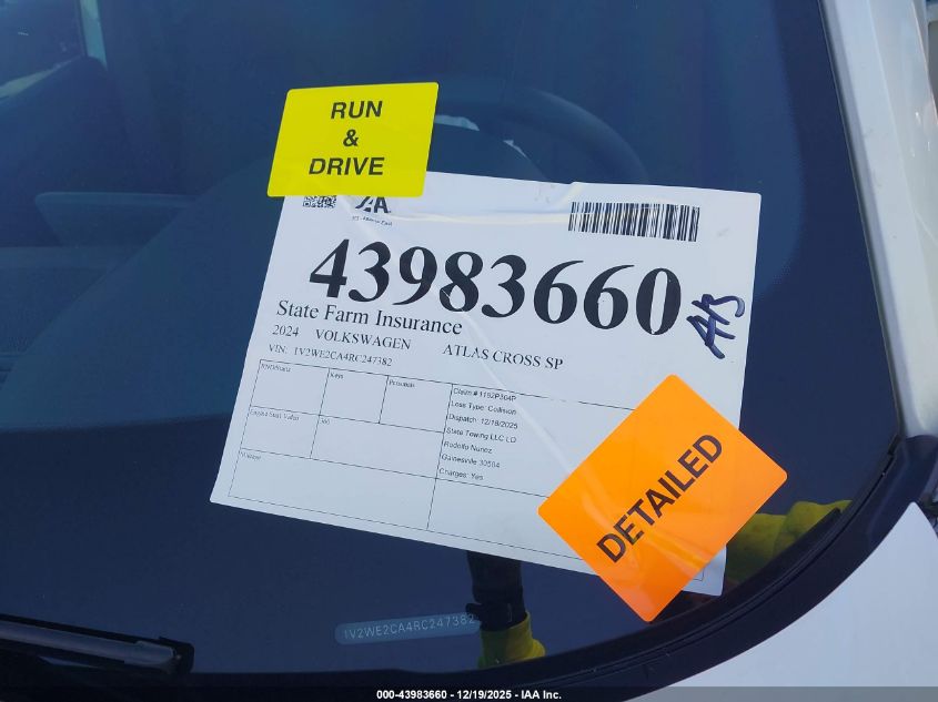 2024 Volkswagen Atlas Cross Sport 2.0T Se W/Technology VIN: 1V2WE2CA4RC247382 Lot: 43983660