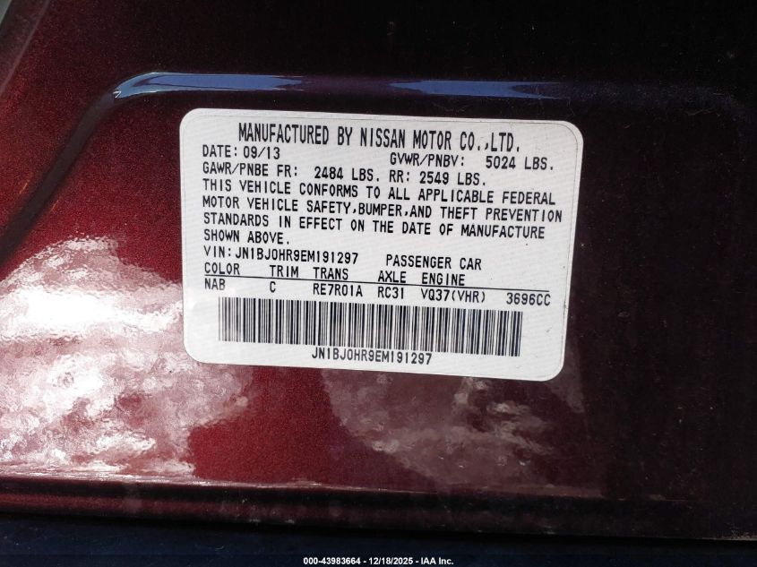 2014 Infiniti Qx50 Journey VIN: JN1BJ0HR9EM191297 Lot: 43983664