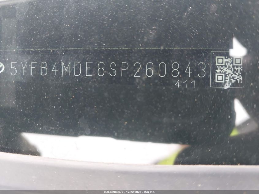 2025 Toyota Corolla Le VIN: 5YFB4MDE6SP260843 Lot: 43983670