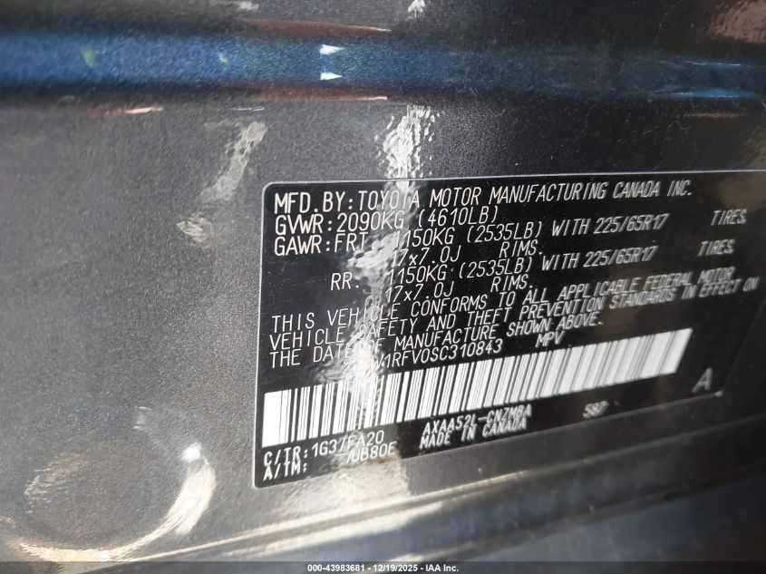 2025 Toyota Rav4 Xle VIN: 2T3W1RFV0SC310843 Lot: 43983681