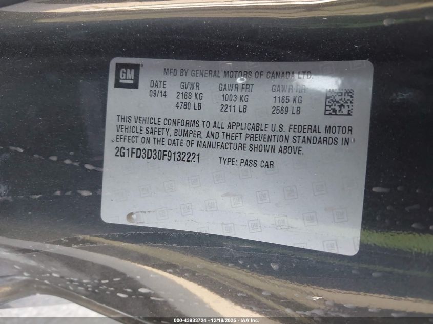 2015 Chevrolet Camaro 1Lt VIN: 2G1FD3D30F9132221 Lot: 43983724