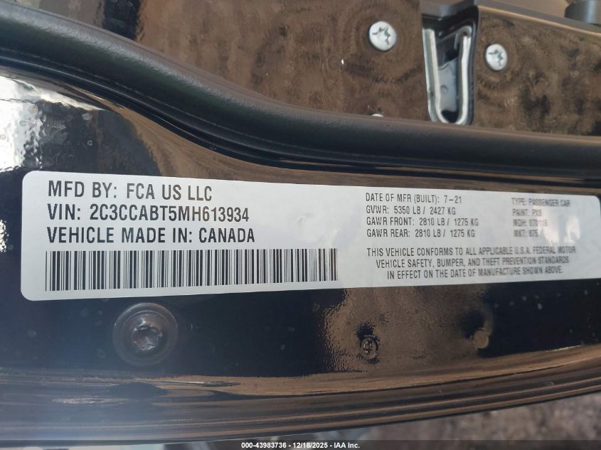 2021 Chrysler 300 300S VIN: 2C3CCABT5MH613934 Lot: 43983736