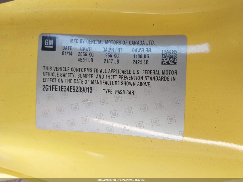 2014 Chevrolet Camaro 1Ls VIN: 2G1FE1E34E9239013 Lot: 43983738