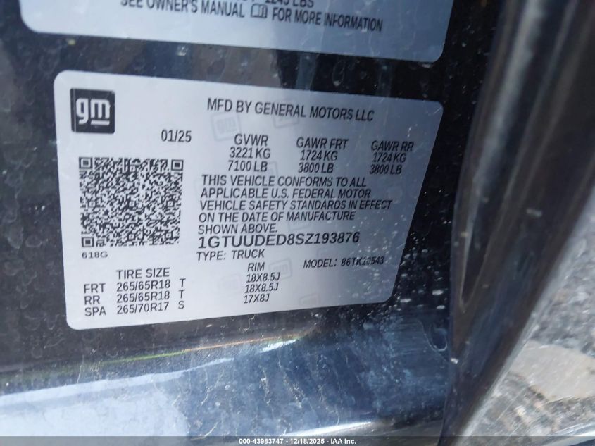 2025 GMC Sierra 1500 - 1GTUUDED8SZ193876