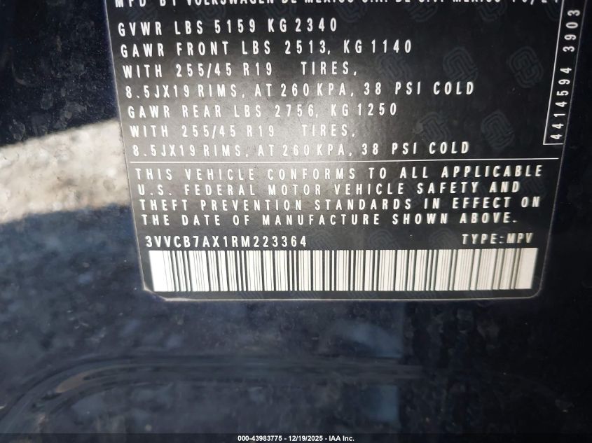 2024 Volkswagen Tiguan 2.0T Se R-Line Black VIN: 3VVCB7AX1RM223364 Lot: 43983775