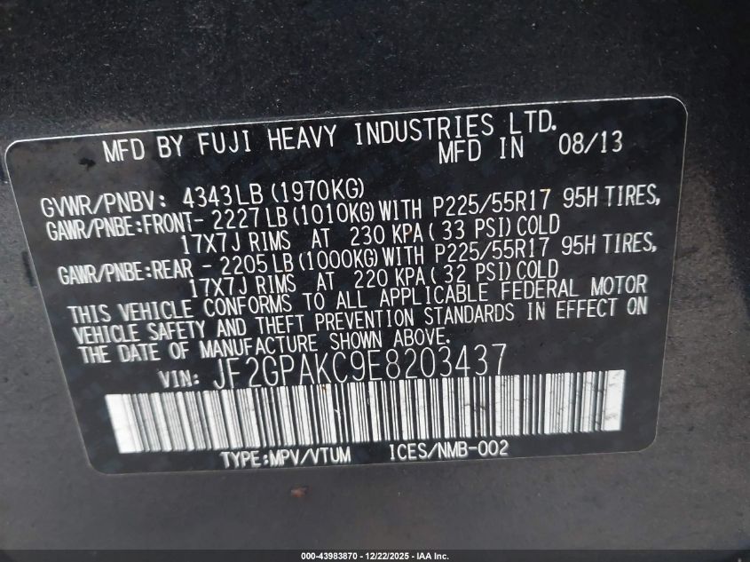 2014 Subaru Xv Crosstrek 2.0I Limited VIN: JF2GPAKC9E8203437 Lot: 43983870