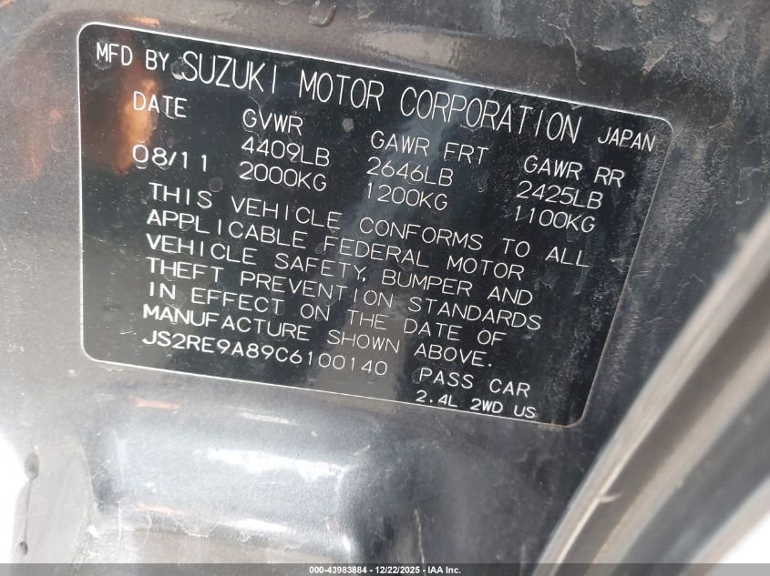 2012 Suzuki Kizashi Sport Sls VIN: JS2RE9A89C6100140 Lot: 43983884