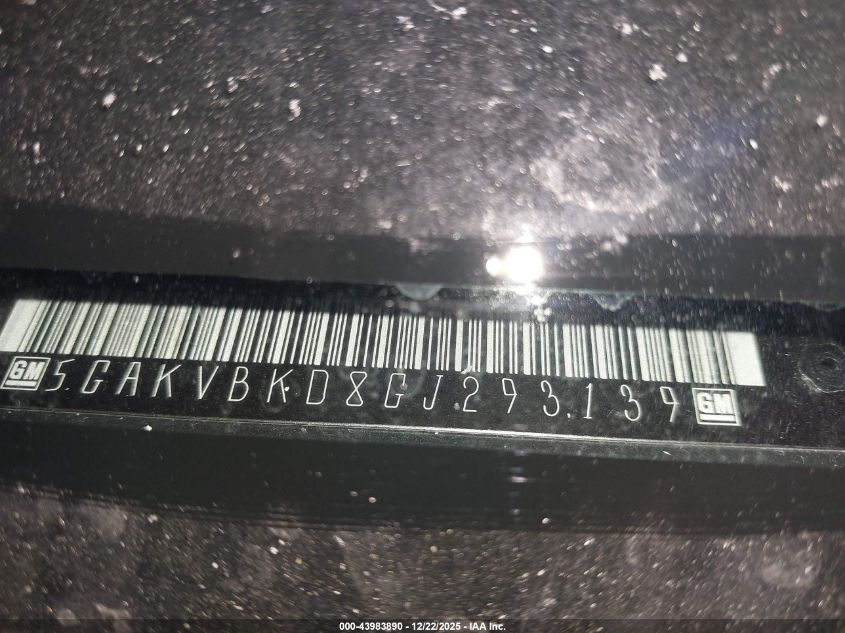 2016 Buick Enclave Leather VIN: 5GAKVBKD8GJ293139 Lot: 43983890