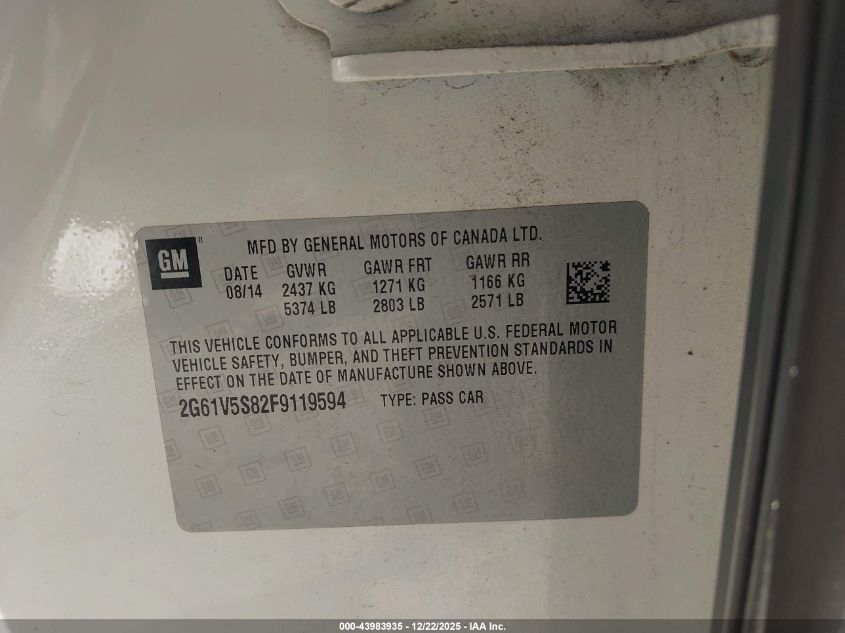 2015 Cadillac Xts Vsport Premium VIN: 2G61V5S82F9119594 Lot: 43983935