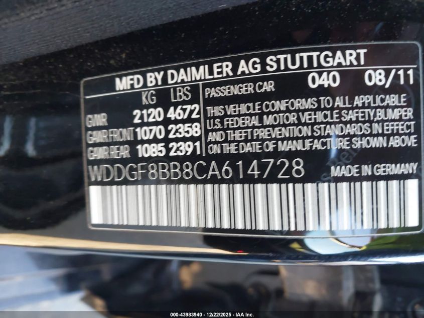 2012 Mercedes-Benz C 300 Sport 4Matic VIN: WDDGF8BB8CA614728 Lot: 43983940