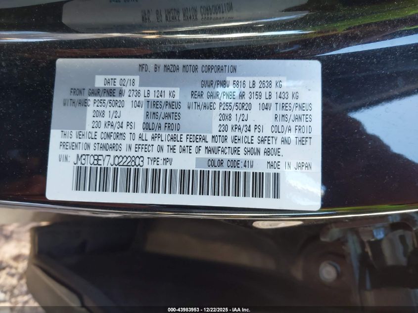 2018 Mazda Cx-9 Signature VIN: JM3TCBEY7J0222803 Lot: 43983953