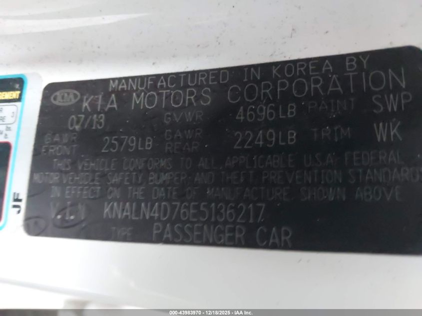 2014 Kia Cadenza Premium VIN: KNALN4D76E5136217 Lot: 43983970