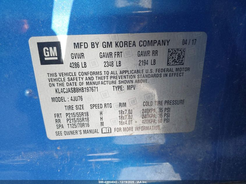 2017 Buick Encore Preferred VIN: KL4CJASB8HB197671 Lot: 43984043