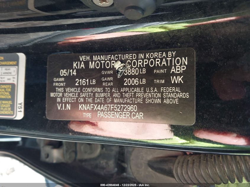 2015 Kia Forte Lx VIN: KNAFX4A67F5272960 Lot: 43984046