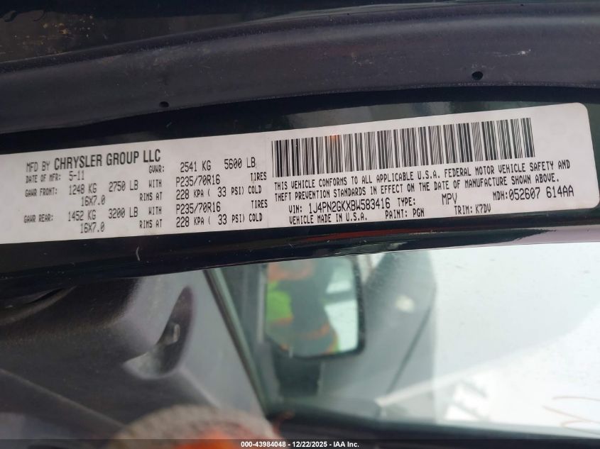 2011 Jeep Liberty Sport VIN: 1J4PN2GKXBW583416 Lot: 43984048