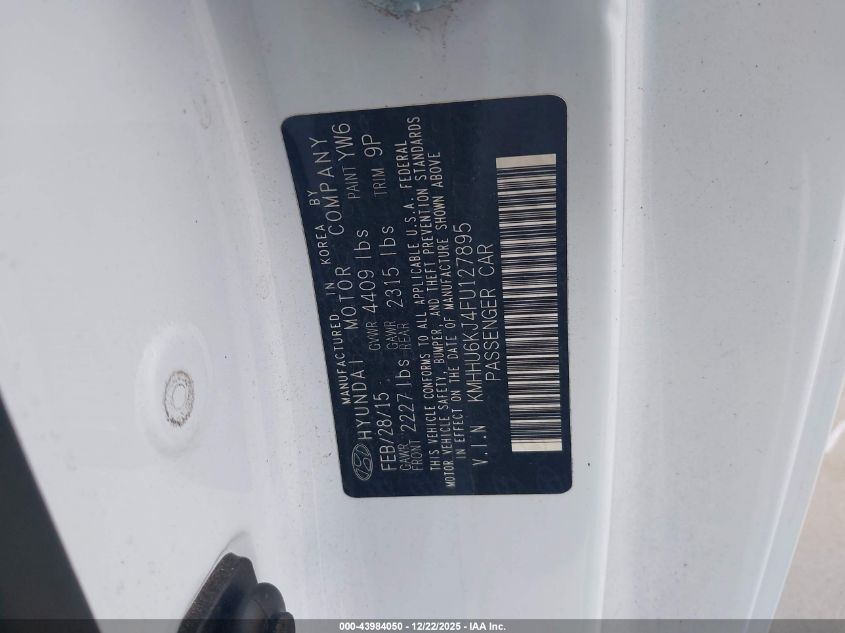 2015 Hyundai Genesis 3.8 Ultimate VIN: KMHHU6KJ4FU127895 Lot: 43984050