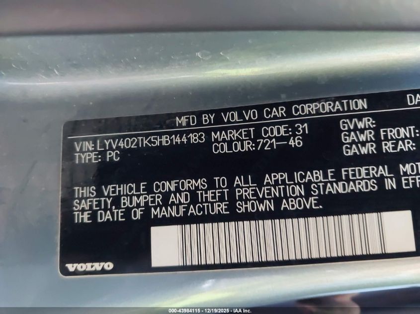 2017 Volvo S60 Inscription T5 VIN: LYV402TK5HB144183 Lot: 43984115