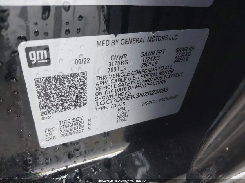 2022 Chevrolet Silverado 1500 4Wd Short Bed Lt With 2Fl VIN: 1GCPDKEK3NZ623883 Lot: 43984133