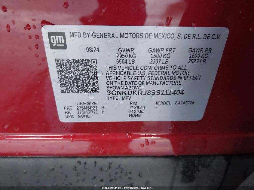 2025 Chevrolet Blazer Ev Lt Awd VIN: 3GNKDKRJ8SS111404 Lot: 43984148