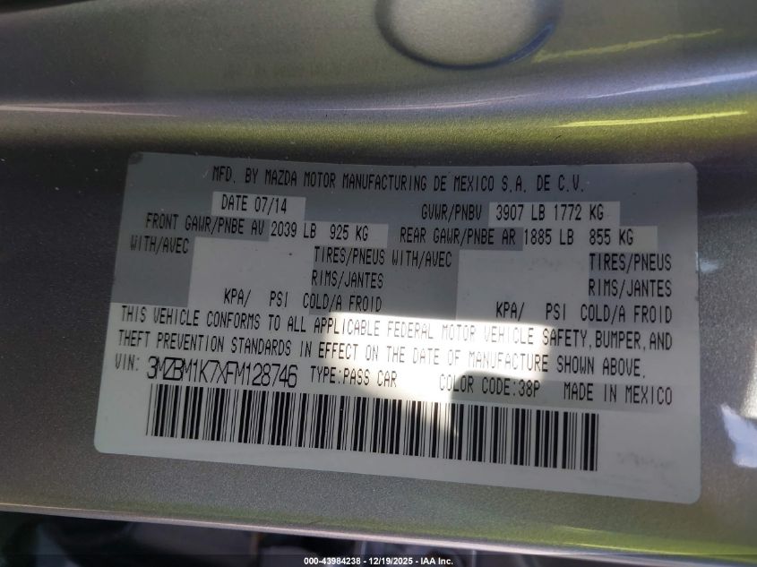 2015 Mazda Mazda3 I Sport VIN: 3MZBM1K7XFM128746 Lot: 43984238