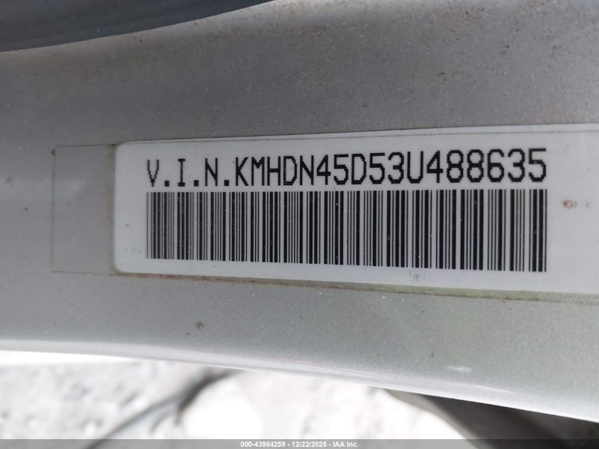 2003 Hyundai Elantra Gls/Gt VIN: KMHDN45D53U488635 Lot: 43984259