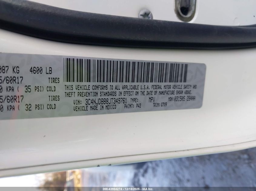 2018 Jeep Compass Latitude 4X4 VIN: 3C4NJDBB8JT349761 Lot: 43984274
