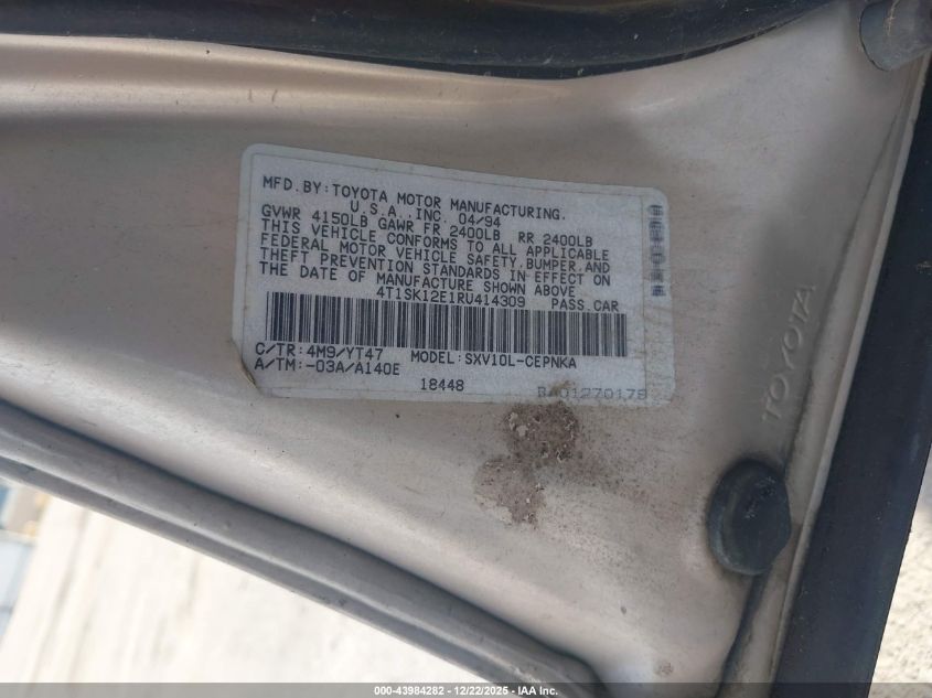 1994 Toyota Camry Le VIN: 4T1SK12E1RU414309 Lot: 43984282