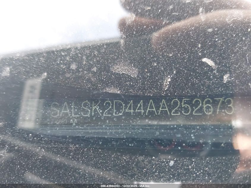 2010 Land Rover Range Rover Sport Hse VIN: SALSK2D44AA252673 Lot: 43984353