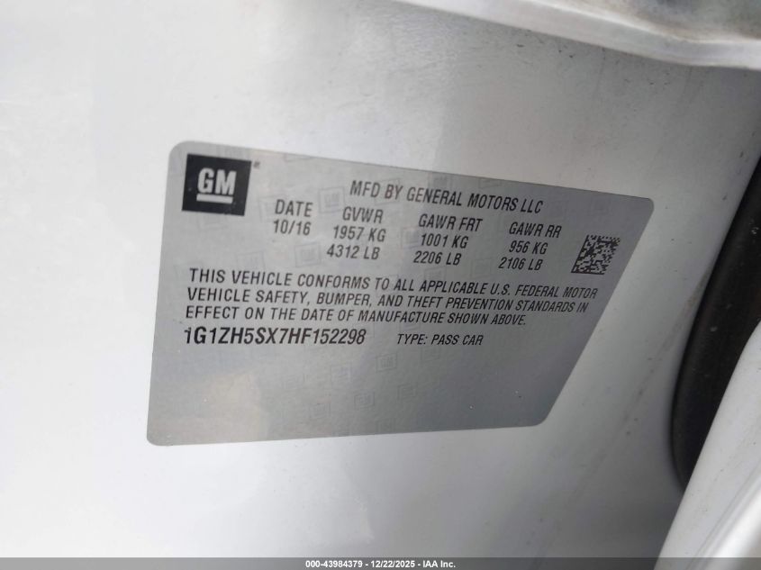 2017 Chevrolet Malibu Premier VIN: 1G1ZH5SX7HF152298 Lot: 43984379