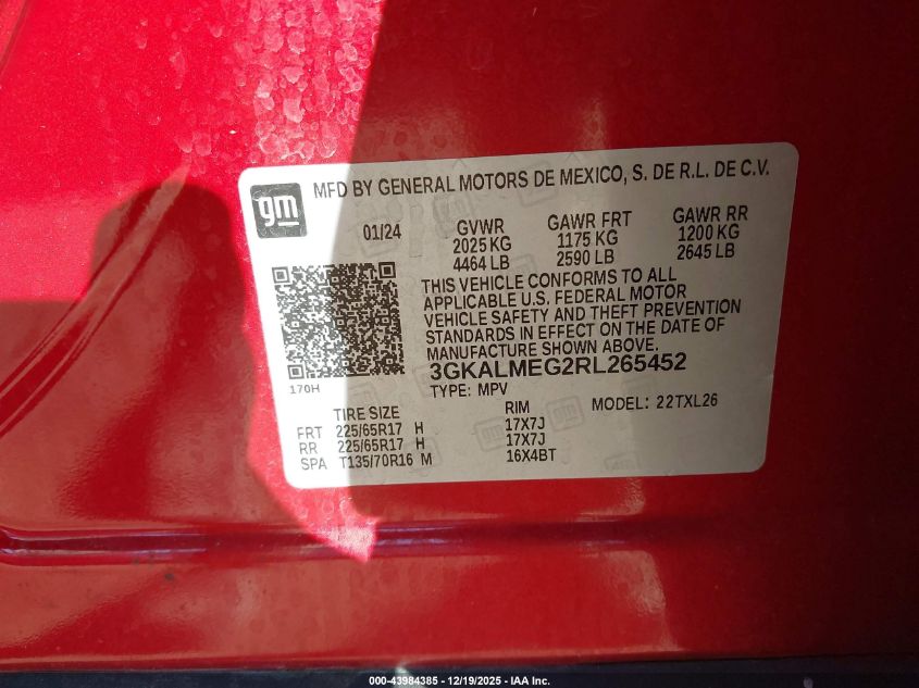 2024 GMC Terrain Fwd Sle VIN: 3GKALMEG2RL265452 Lot: 43984385