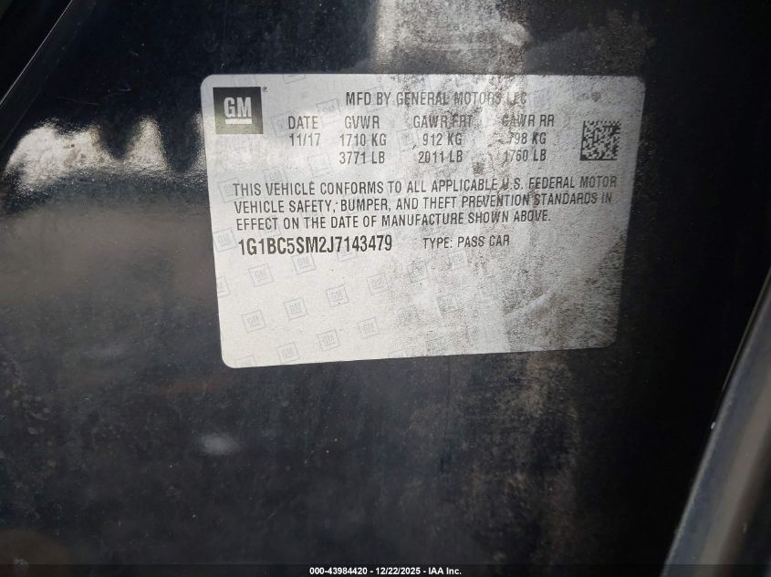 2018 Chevrolet Cruze Ls Auto VIN: 1G1BC5SM2J7143479 Lot: 43984420