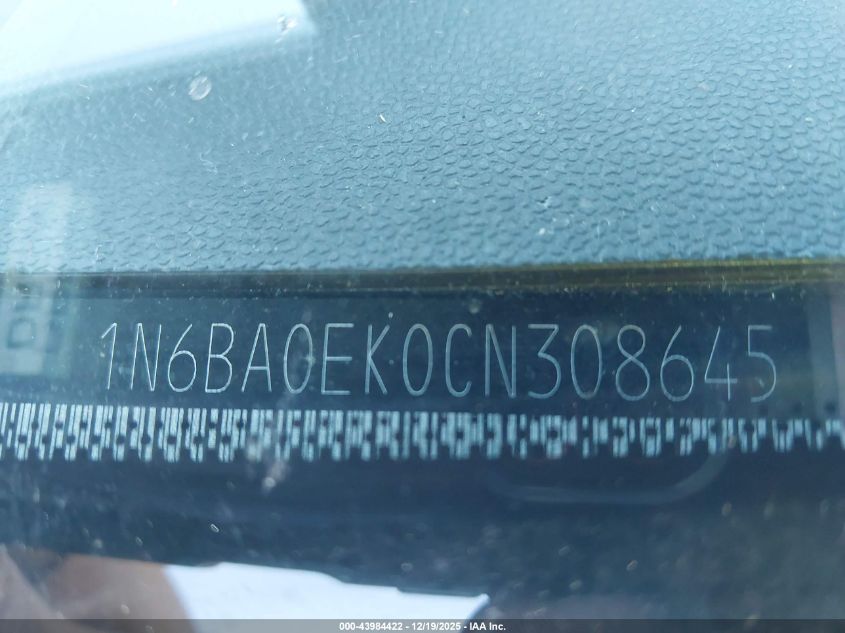 2012 Nissan Titan Sv VIN: 1N6BA0EK0CN308645 Lot: 43984422