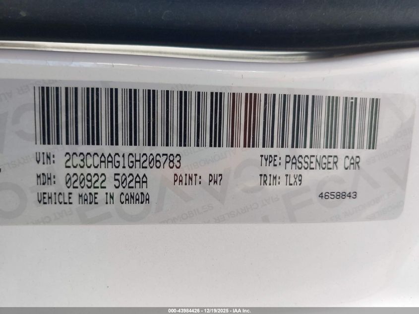 2016 Chrysler 300 Anniversary Edition/Limited VIN: 2C3CCAAG7GH205783 Lot: 43984426