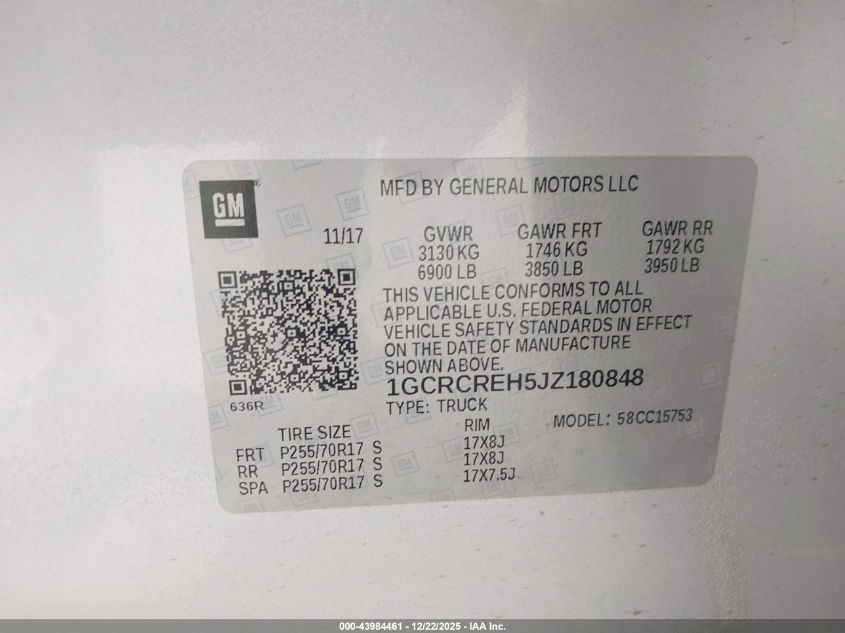 2018 Chevrolet Silverado 1500 1Lt VIN: 1GCRCREH5JZ180848 Lot: 43984461