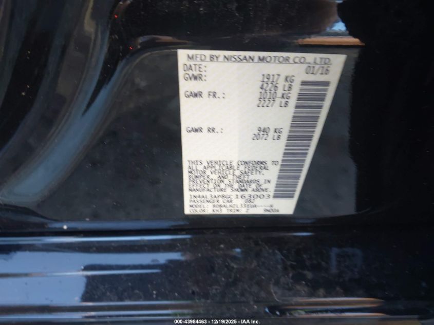 2016 Nissan Altima 2.5 Sr VIN: 1N4AL3AP8GC163003 Lot: 43984463