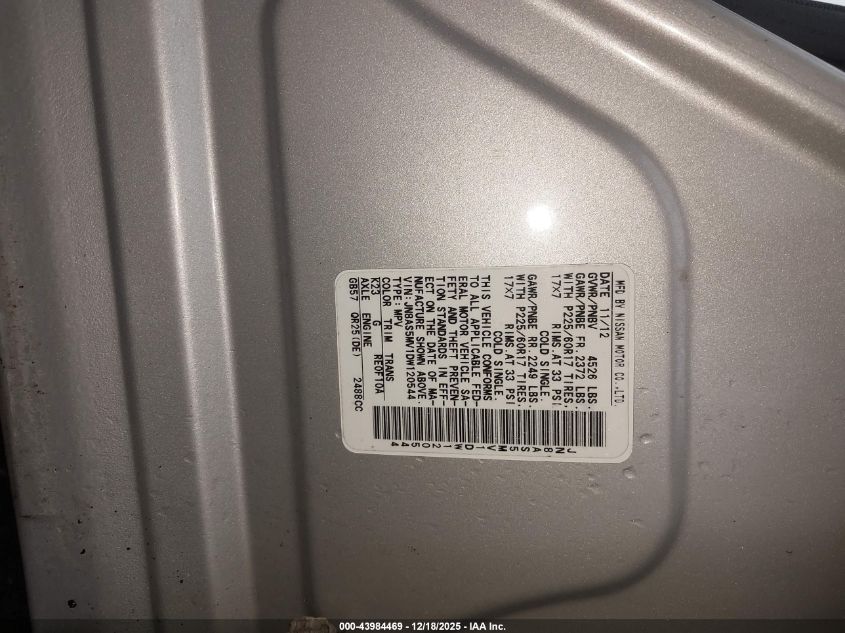 2013 Nissan Rogue Sv VIN: JN8AS5MV1DW120544 Lot: 43984469