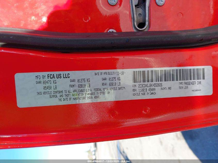 2019 Dodge Charger Scat Pack Rwd VIN: 2C3CDXGJ8KH552826 Lot: 43984517