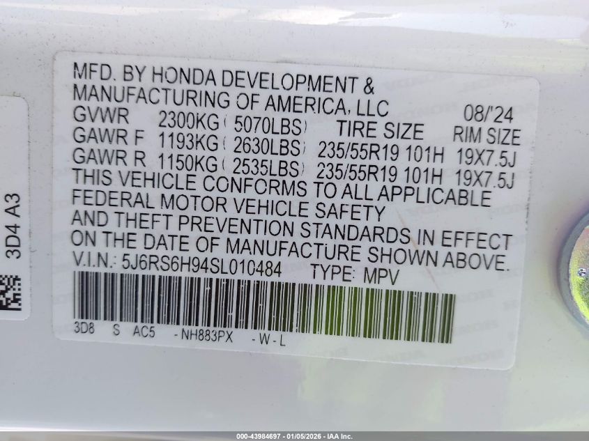 2025 Honda CR-V - 5J6RS6H94SL010484