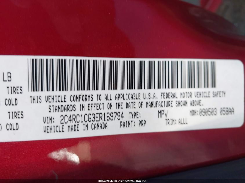 2014 Chrysler Town & Country Touring-L VIN: 2C4RC1CG3ER169794 Lot: 43984763